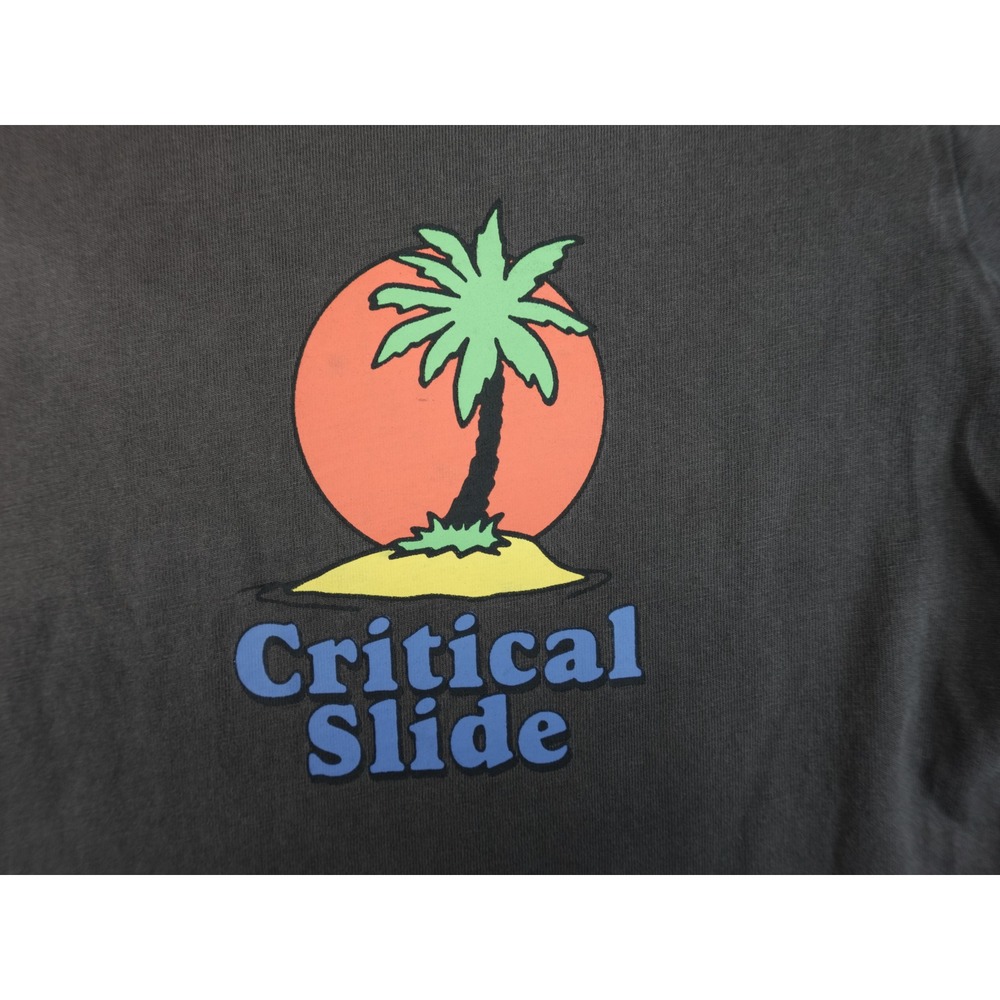 Critical Slide Mens Graphic Tee Medium Charcoal Black Palm Tree Surf Shirt - Picture 5 of 12